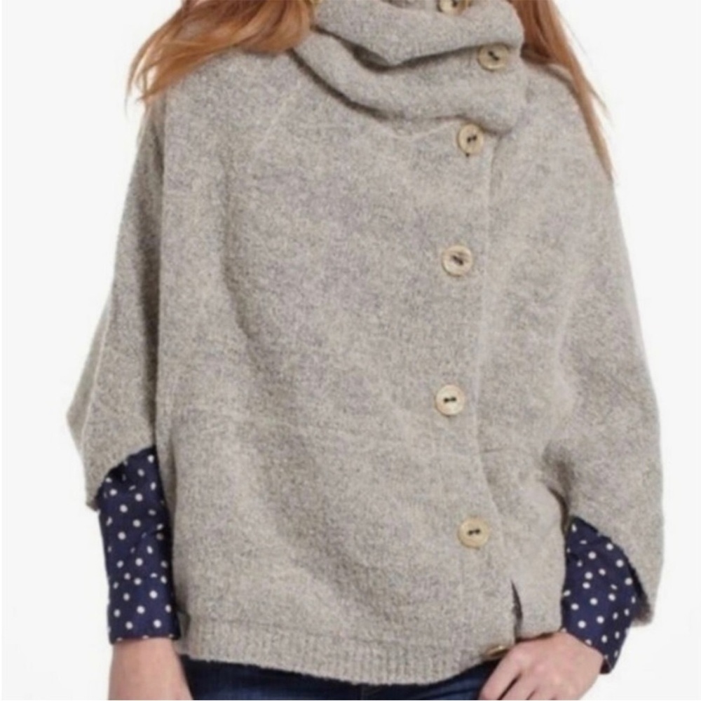 Anthropologie Angel Of The North Cowl Boucle Velvet Trim Wool Blend Poncho